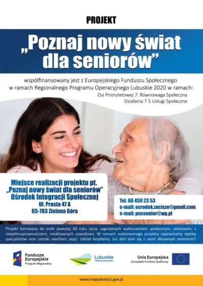 Plakat informacje projekt Poznaj nowy świat dla seniorów